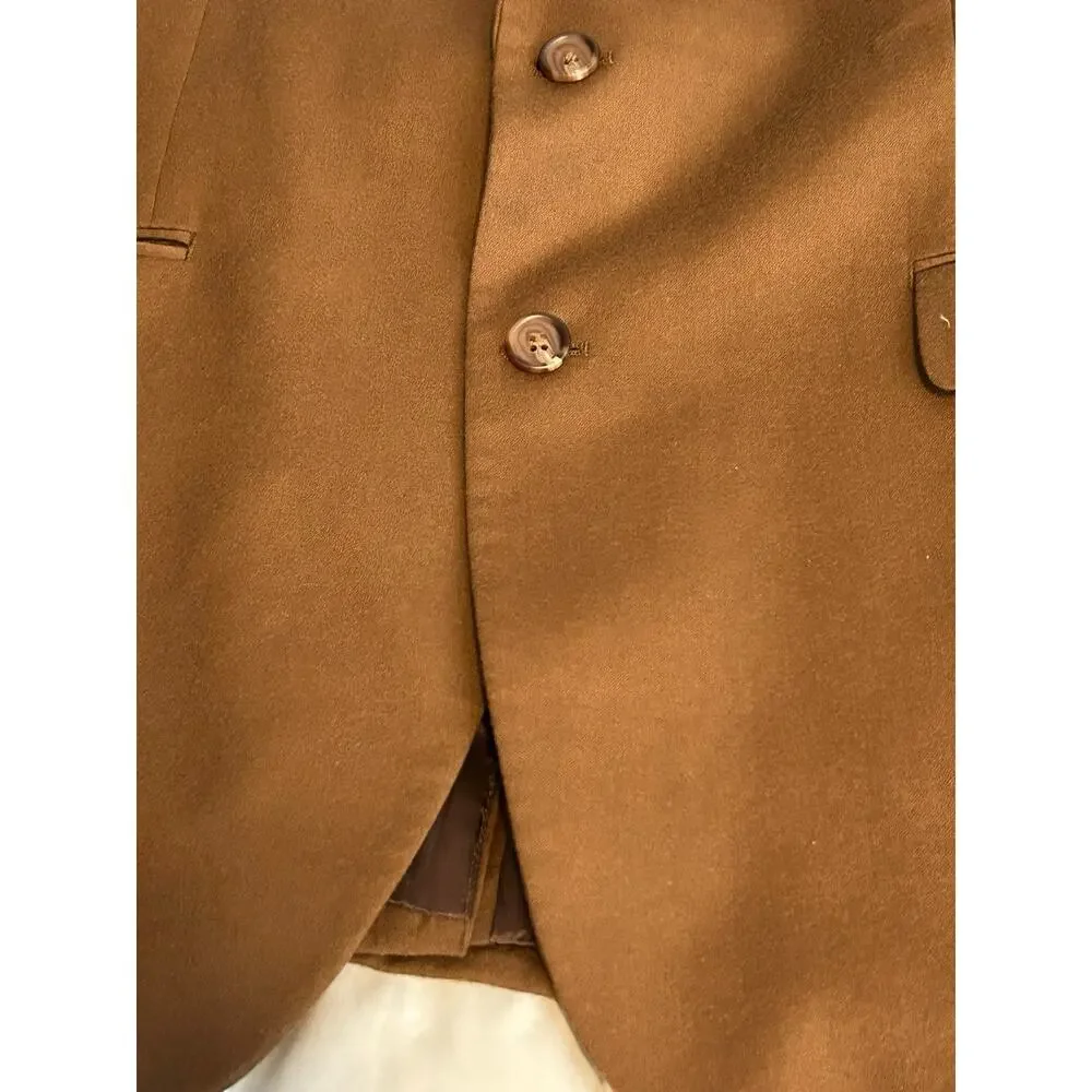 LAUREN RALPH LAUREN 100% Wool Mens 46R Blazer Suit Jacket Brown Tortoise Buttons